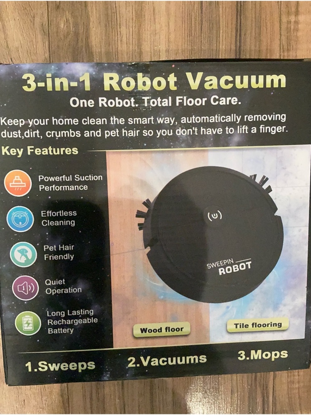 3-in-1 Robot Vacuum Sweeper Mop Rechargeable Pet Hair Cleaner New